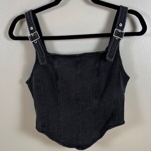 Wild Fable Black Denim Crop Top Zippered Back